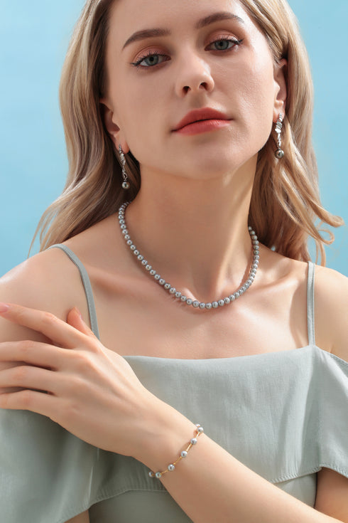 6-7mm Seawater Silver Blue Pearls Tincup Bracelet 18K Gold - House Of Pearls